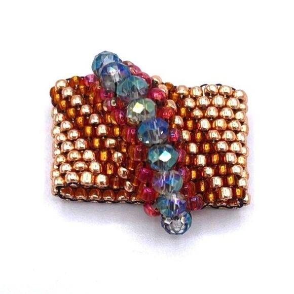 Yellow Gold with Bronze and AB Crystal Cellini Spiral Statement Ring Size 7 - Picture 2 of 6